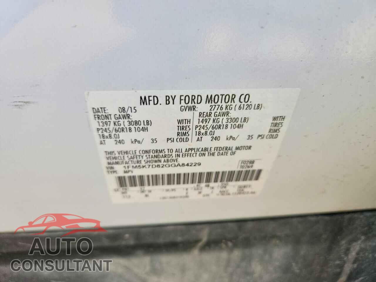 FORD EXPLORER 2016 - 1FM5K7D82GGA84229