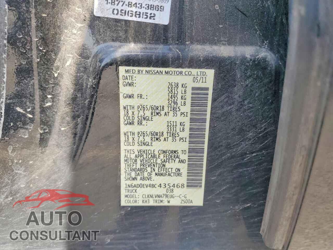 NISSAN FRONTIER 2011 - 1N6AD0EV4BC435468