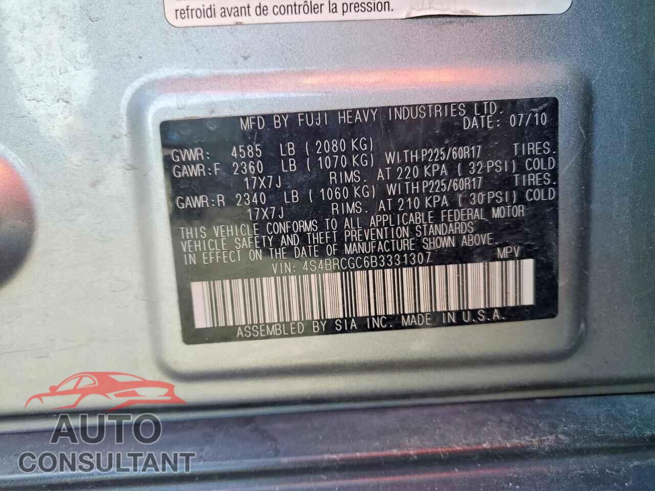 SUBARU OUTBACK 2011 - 4S4BRCGC6B3331307