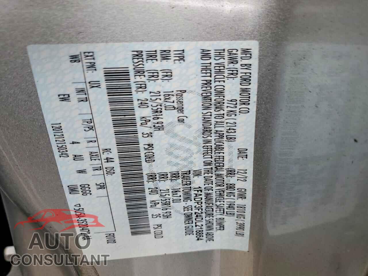 FORD FOCUS 2013 - 1FADP3F24DL218864