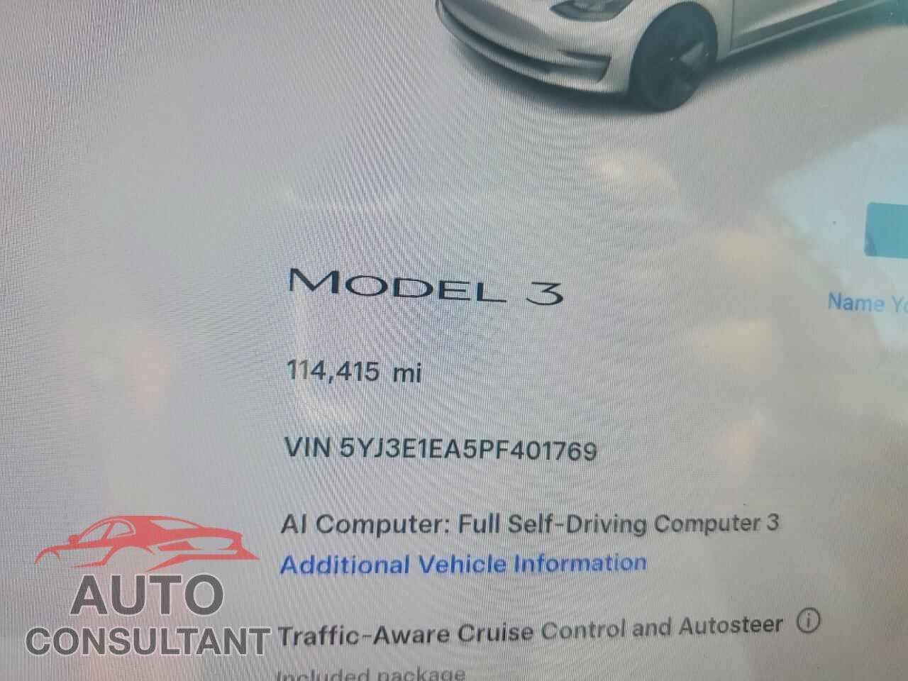 TESLA MODEL 3 2023 - 5YJ3E1EA5PF401769