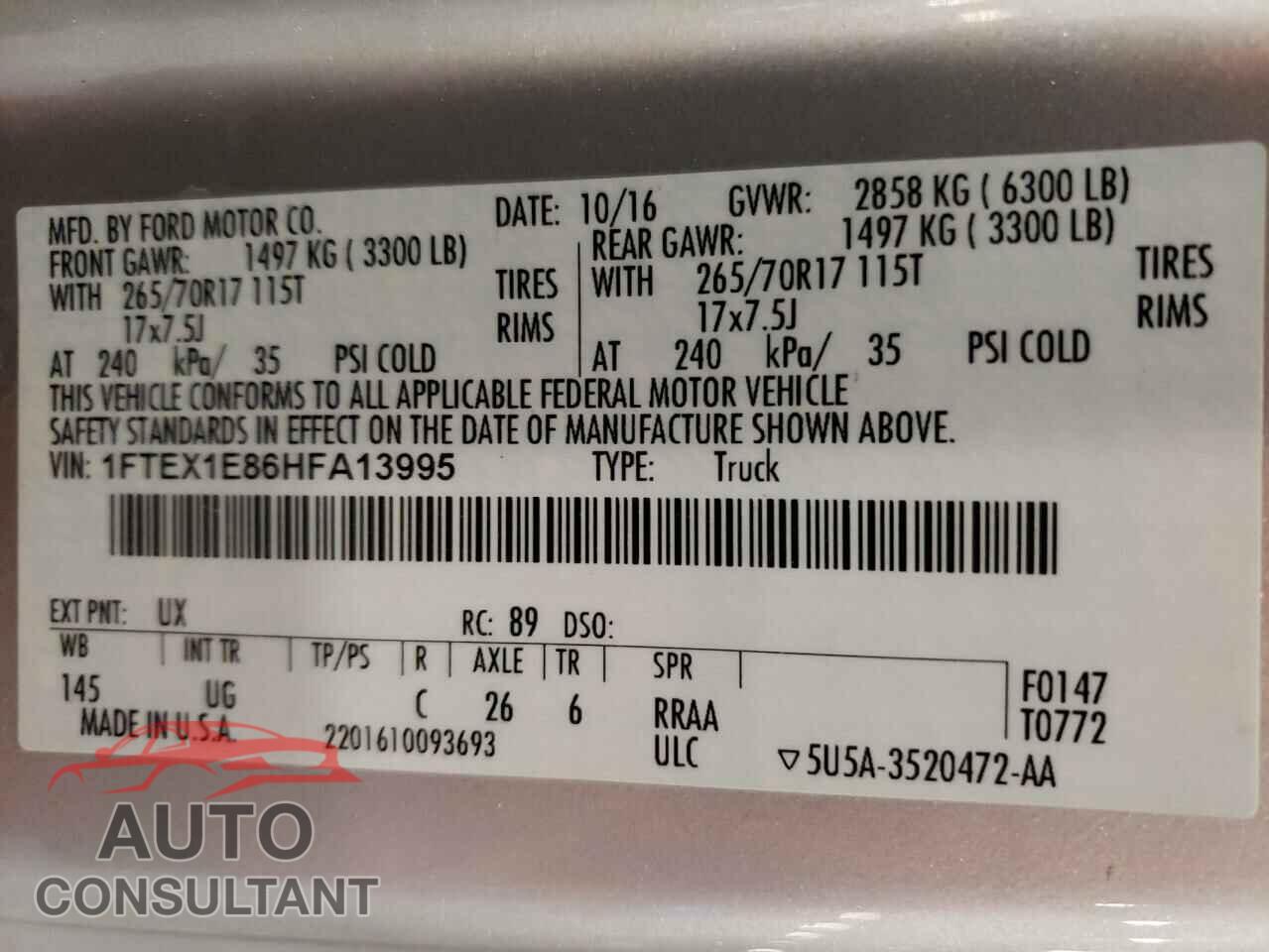 FORD F-150 2017 - 1FTEX1E86HFA13995