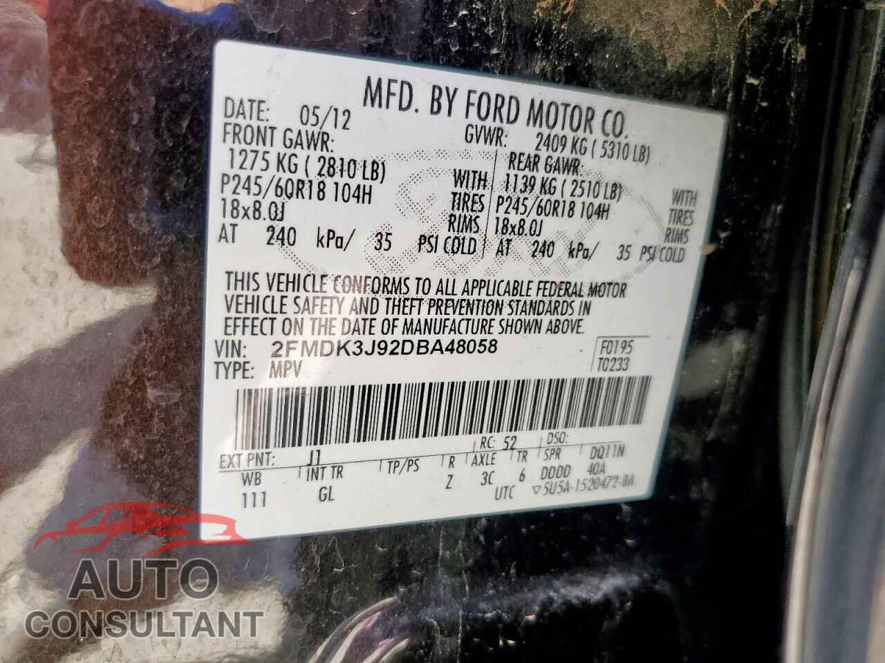 FORD EDGE 2013 - 2FMDK3J92DBA48058