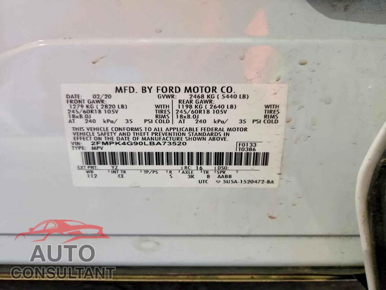 FORD EDGE 2020 - 2FMPK4G90LBA73520