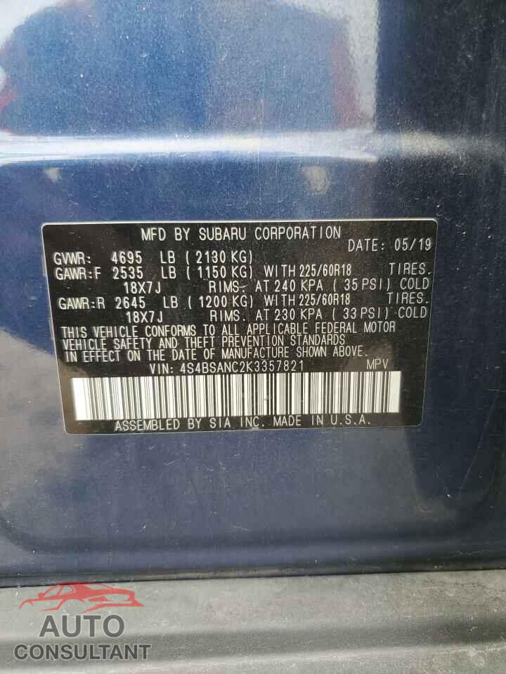 SUBARU OUTBACK 2019 - 4S4BSANC2K3357821