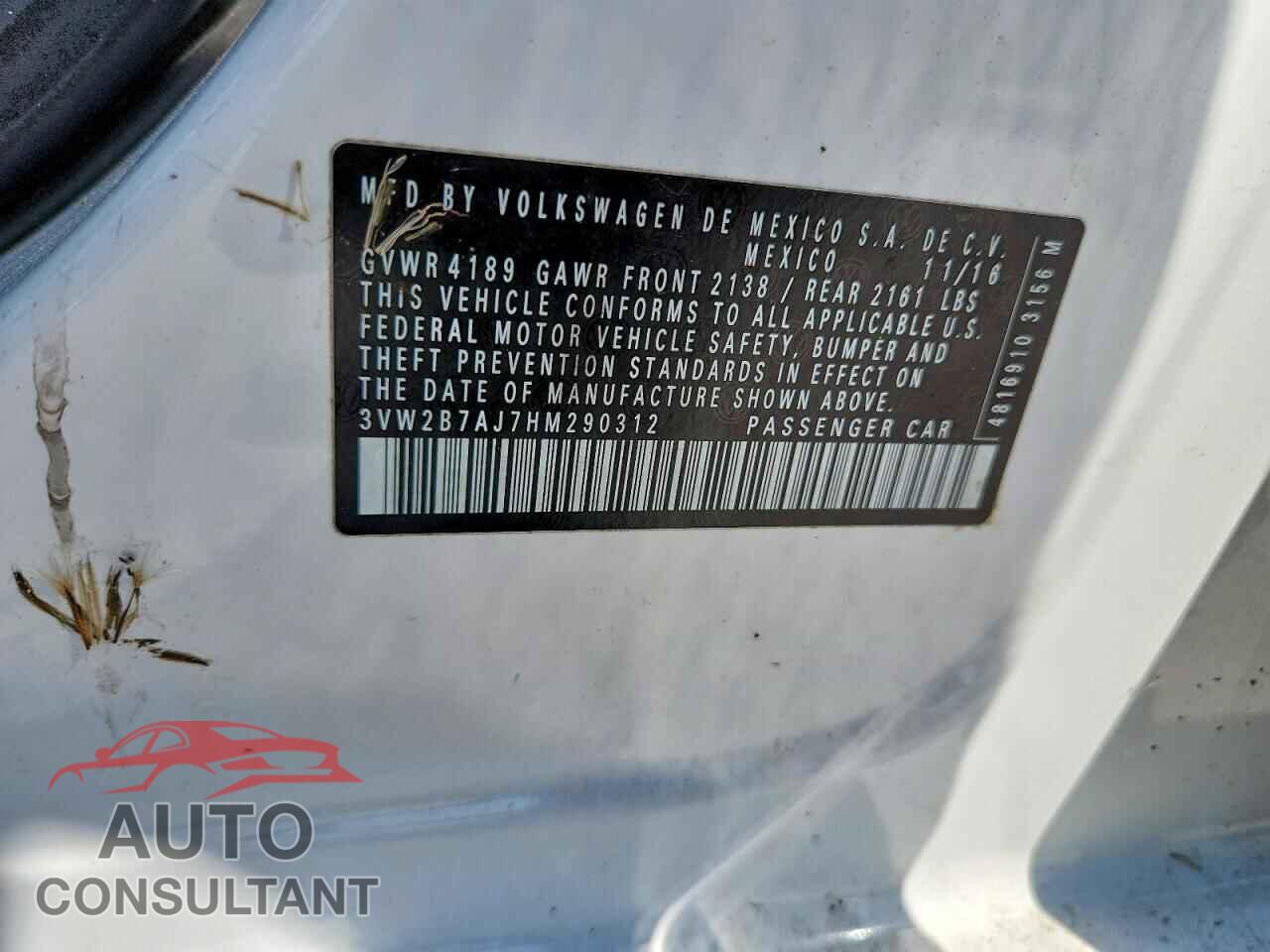 VOLKSWAGEN JETTA 2017 - 3VW2B7AJ7HM290312