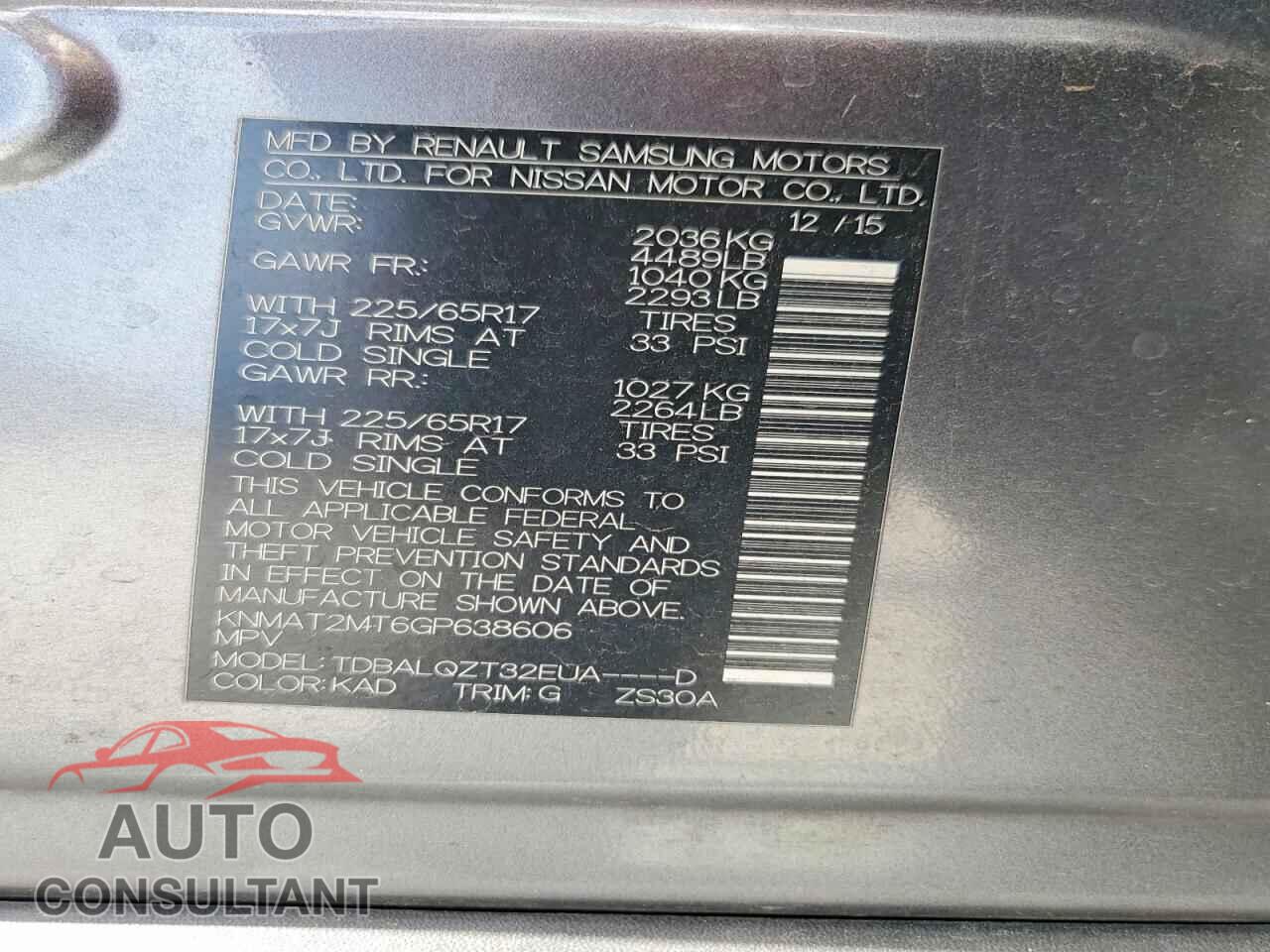 NISSAN ROGUE 2016 - KNMAT2MT6GP638606