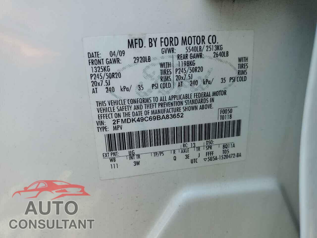 FORD EDGE 2009 - 2FMDK49C69BA83652