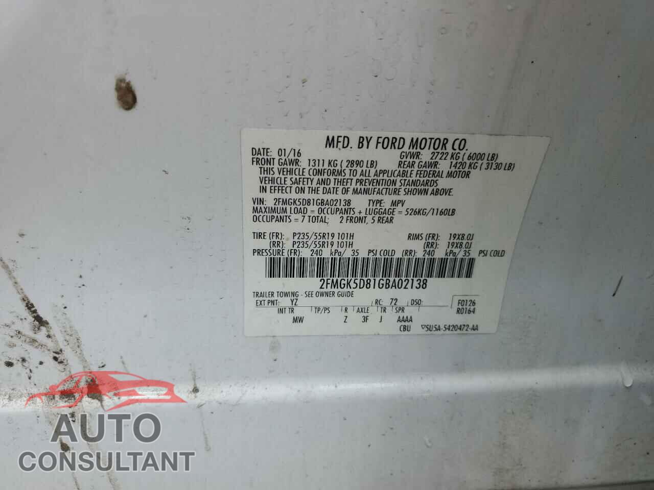 FORD FLEX 2016 - 2FMGK5D81GBA02138