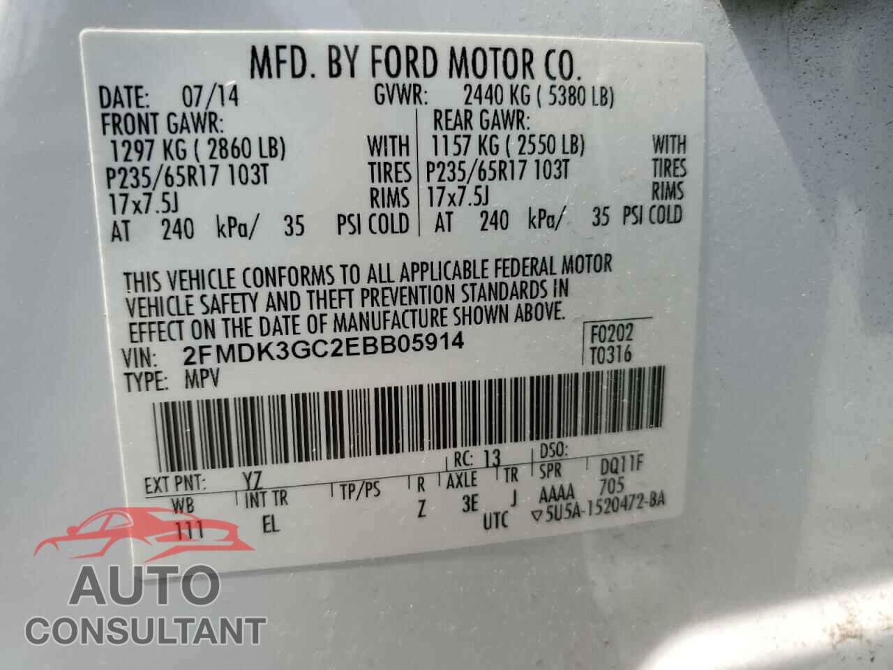 FORD EDGE 2014 - 2FMDK3GC2EBB05914