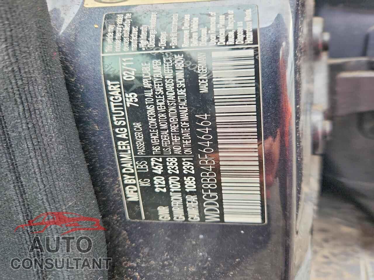 MERCEDES-BENZ C-CLASS 2011 - WDDGF8BB4BF646464