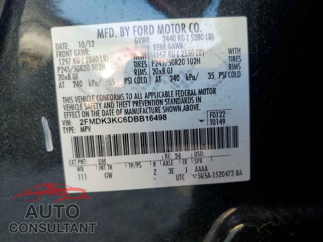 FORD EDGE 2013 - 2FMDK3KC6DBB16498