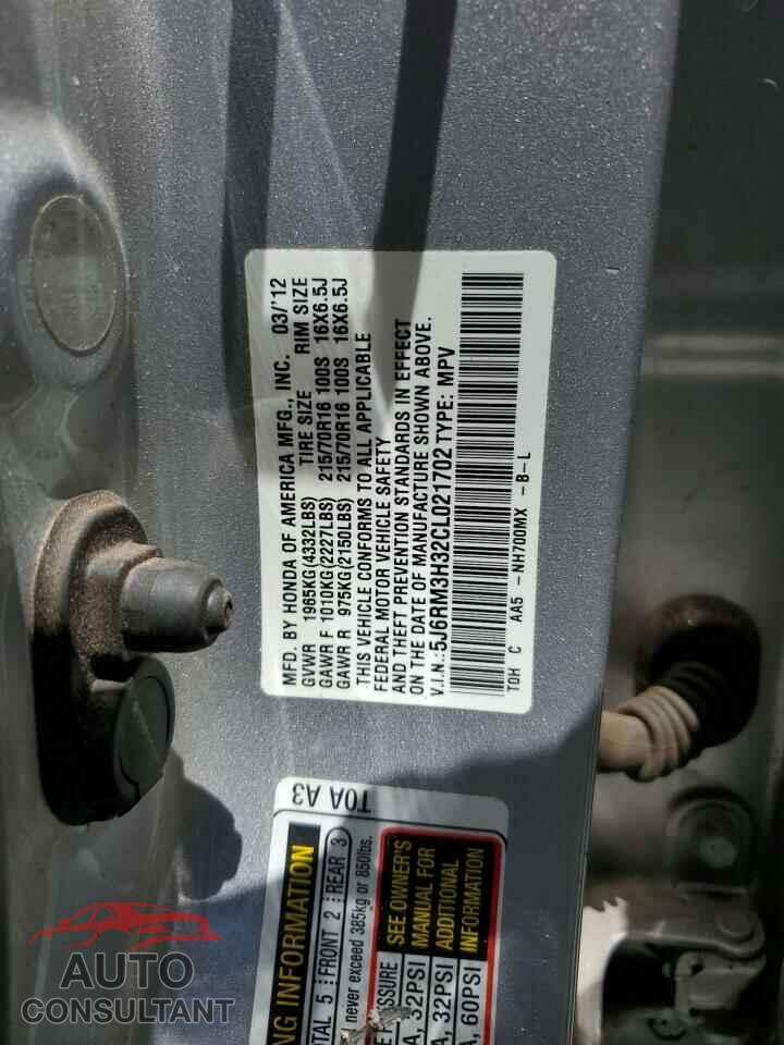 HONDA CRV 2012 - 5J6RM3H32CL021702