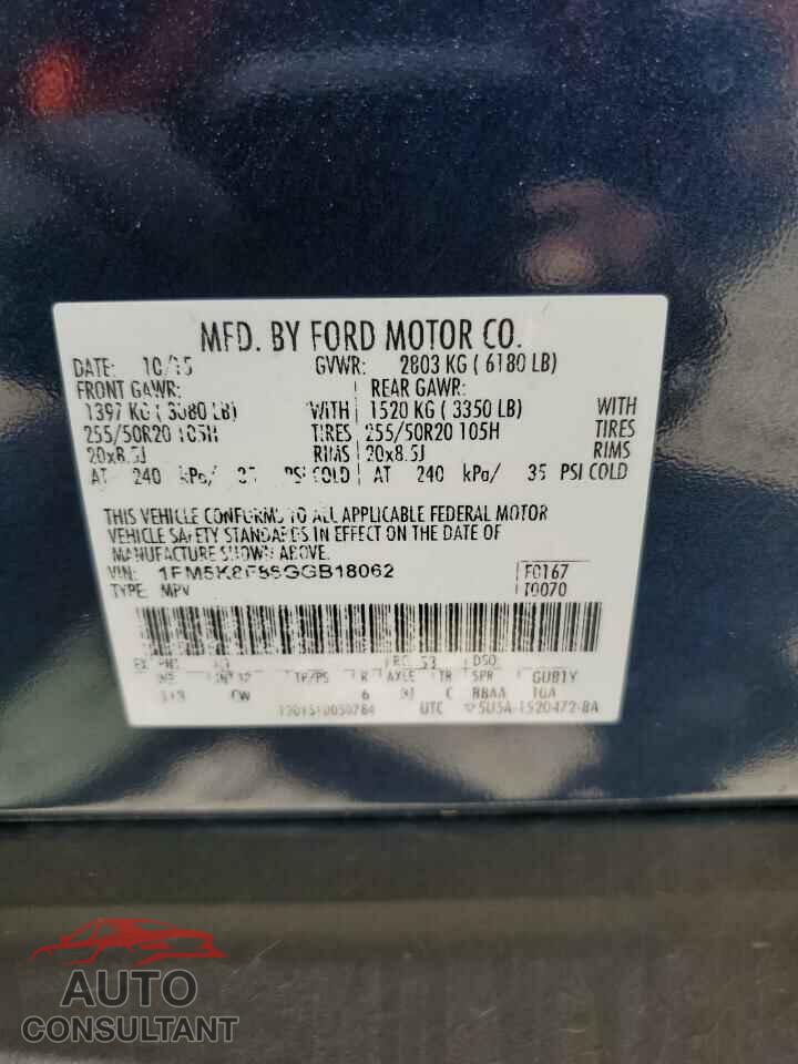 FORD EXPLORER 2016 - 1FM5K8F86GGB18062