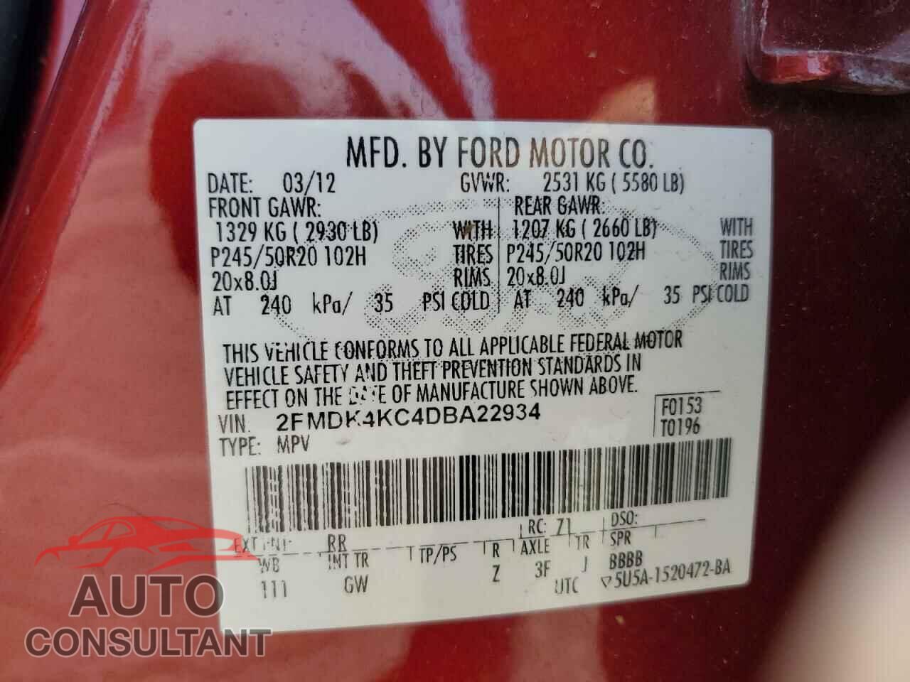 FORD EDGE 2013 - 2FMDK4KC4DBA22934