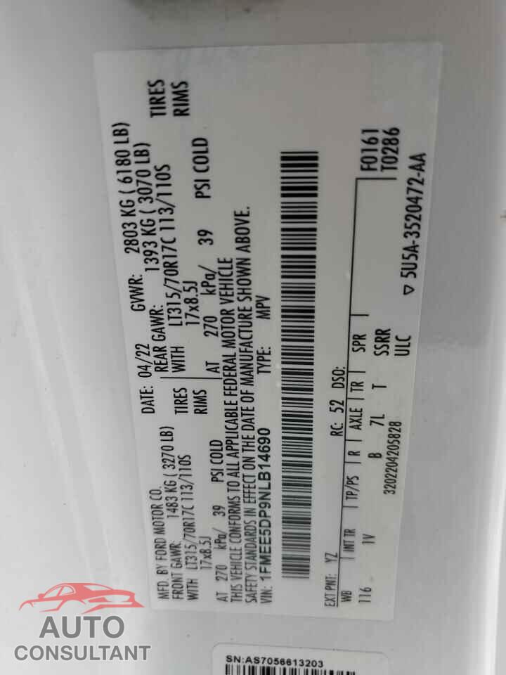 FORD BRONCO 2022 - 1FMEE5DP9NLB14690