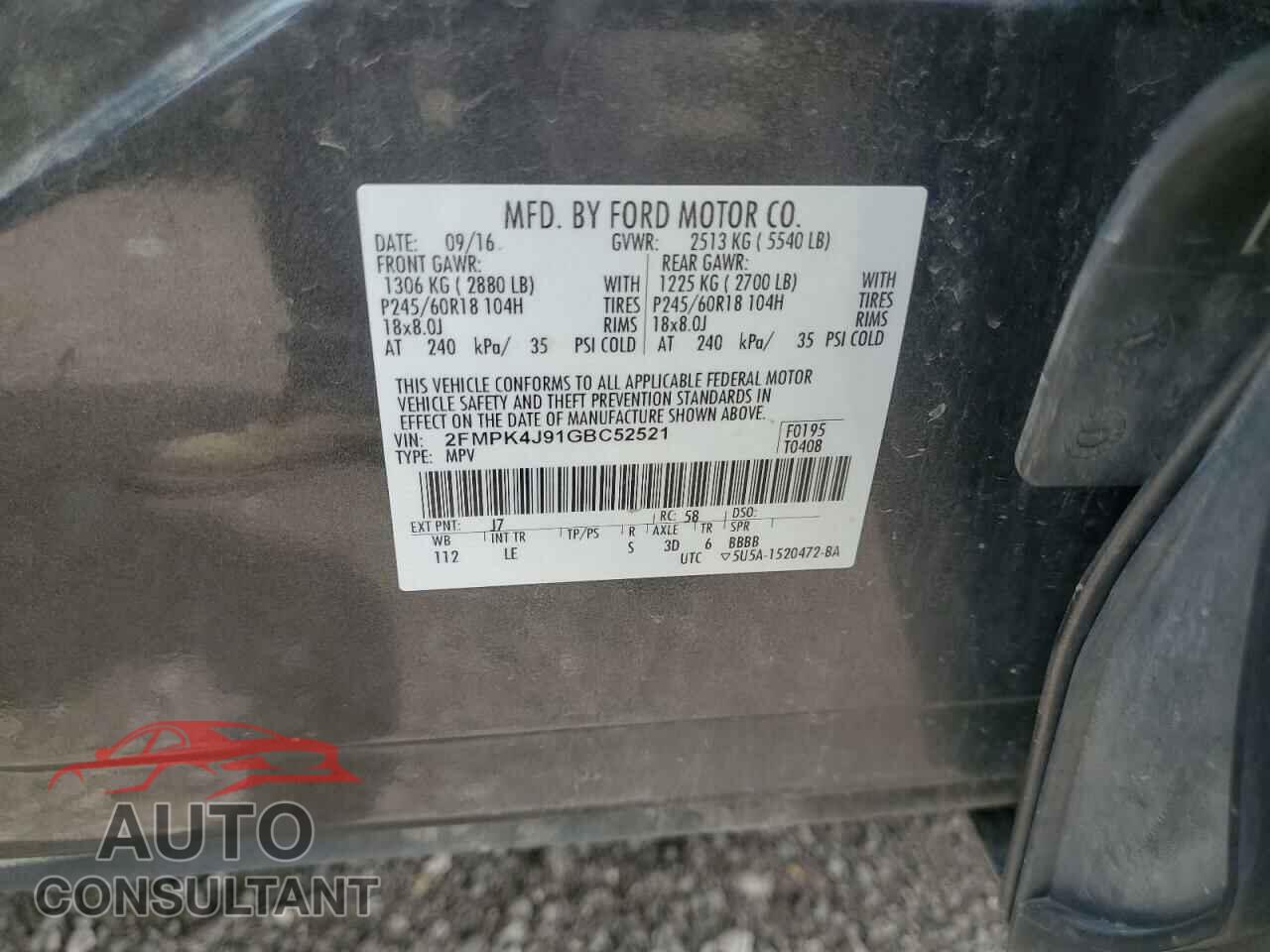 FORD EDGE 2016 - 2FMPK4J91GBC52521