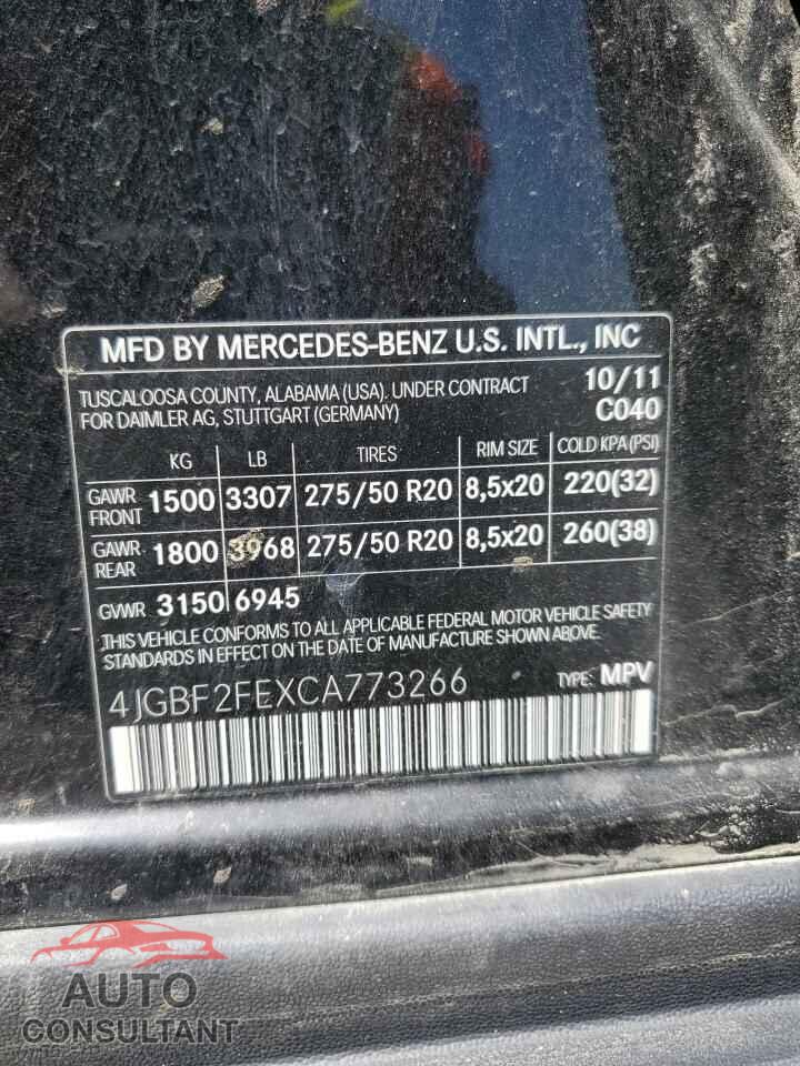 MERCEDES-BENZ GL-CLASS 2012 - 4JGBF2FEXCA773266