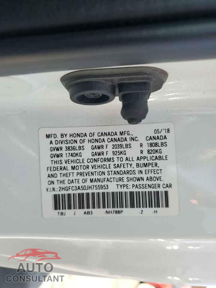HONDA CIVIC 2018 - 2HGFC3A50JH755953