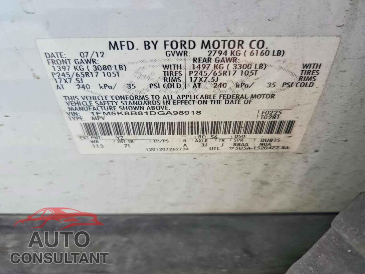 FORD EXPLORER 2013 - 1FM5K8B81DGA98918