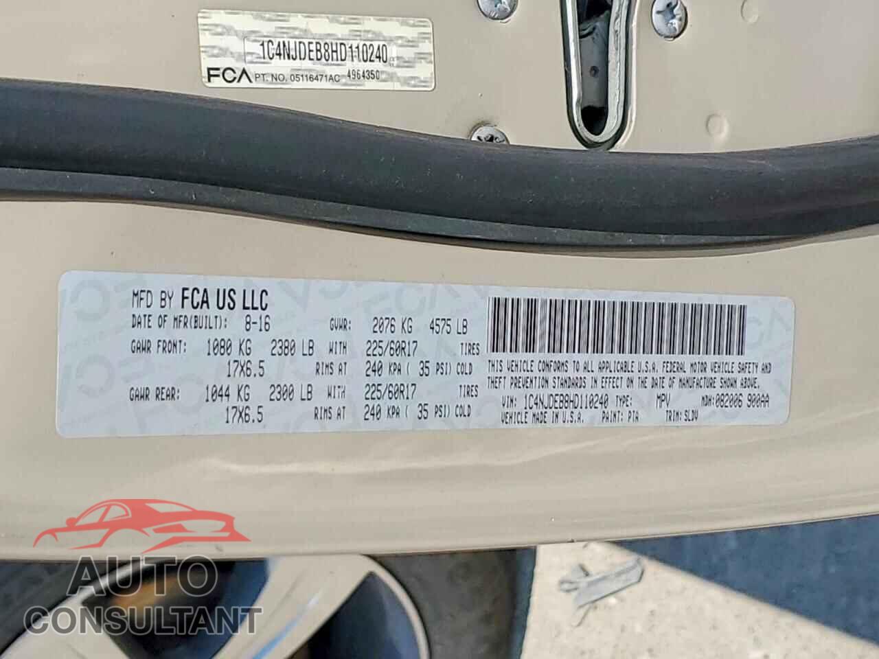 JEEP COMPASS 2017 - 1C4NJDEB8HD110240
