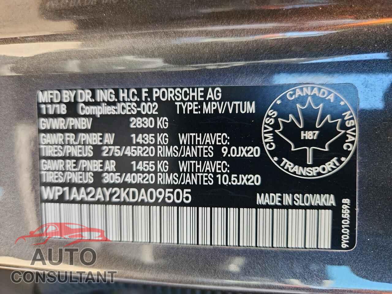 PORSCHE CAYENNE 2019 - WP1AA2AY2KDA09505