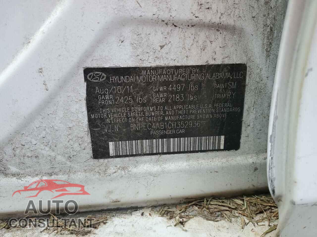 HYUNDAI SONATA 2012 - 5NPEC4AB1CH352936