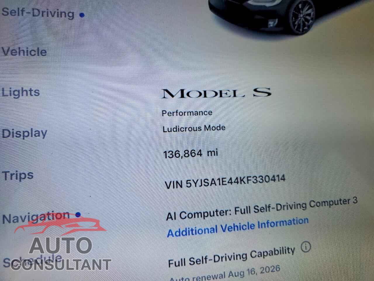 TESLA MODEL S 2019 - 5YJSA1E44KF330414