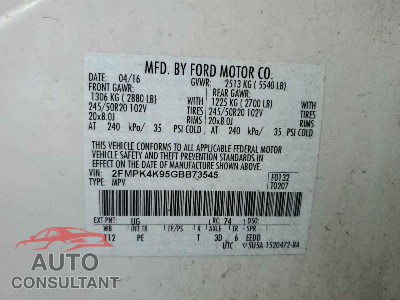 FORD EDGE 2016 - 2FMPK4K95GBB73545