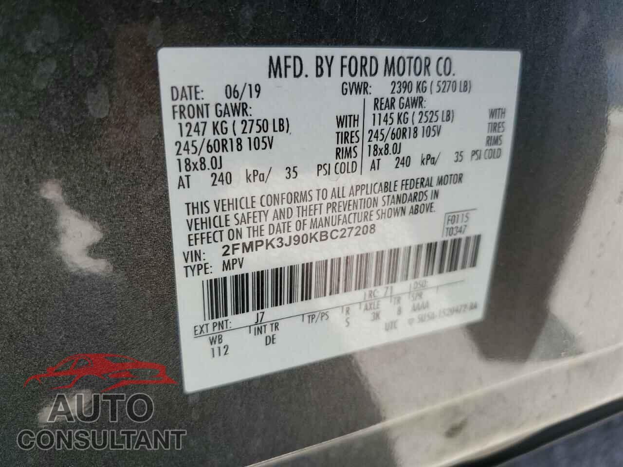 FORD EDGE 2019 - 2FMPK3J90KBC27208