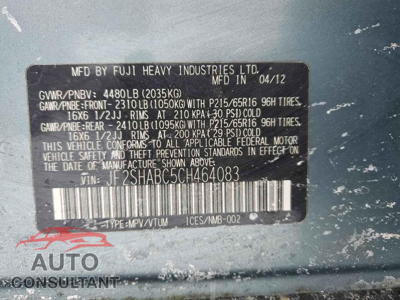 SUBARU FORESTER 2012 - JF2SHABC5CH464083