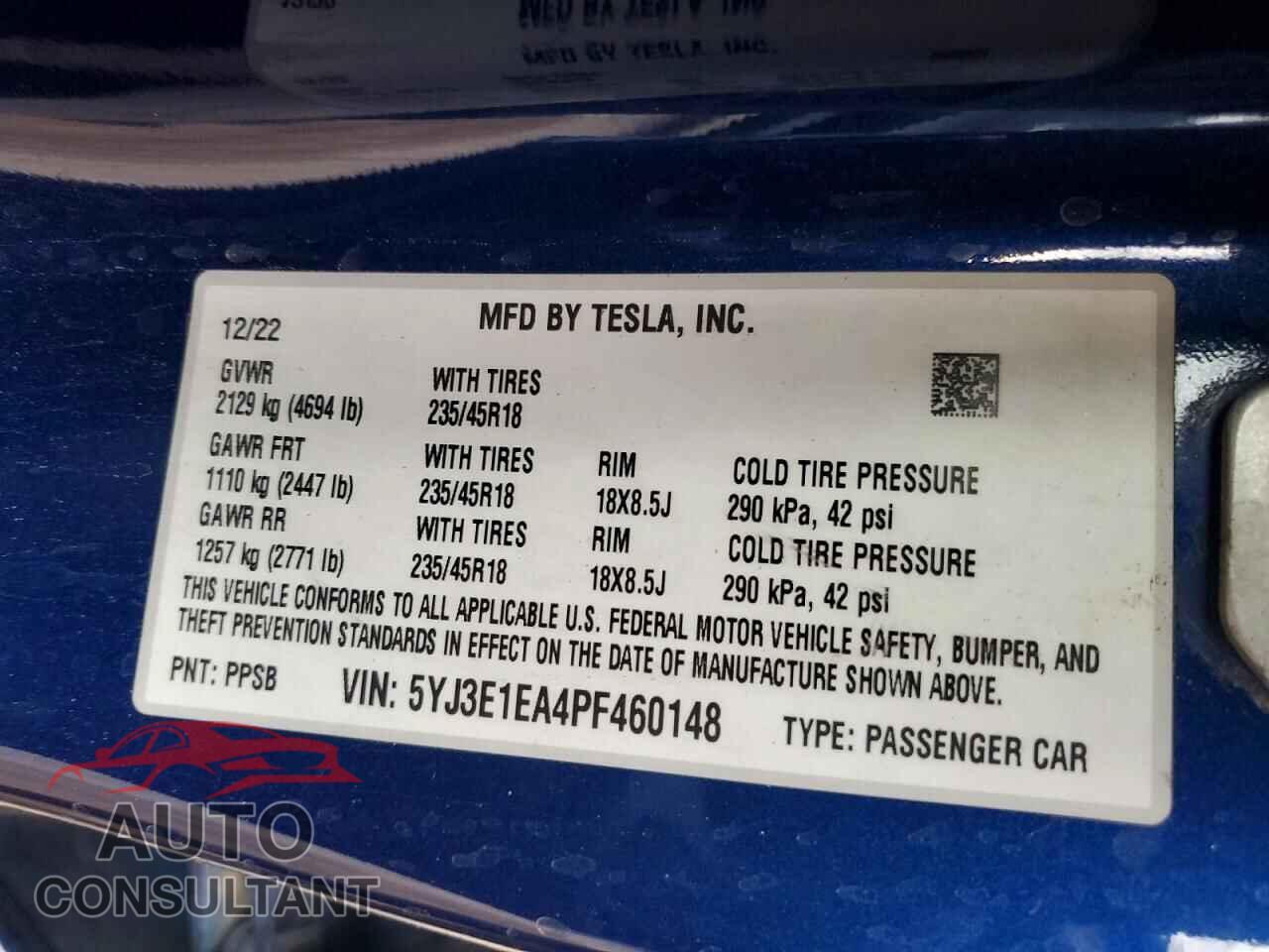 TESLA MODEL 3 2023 - 5YJ3E1EA4PF460148