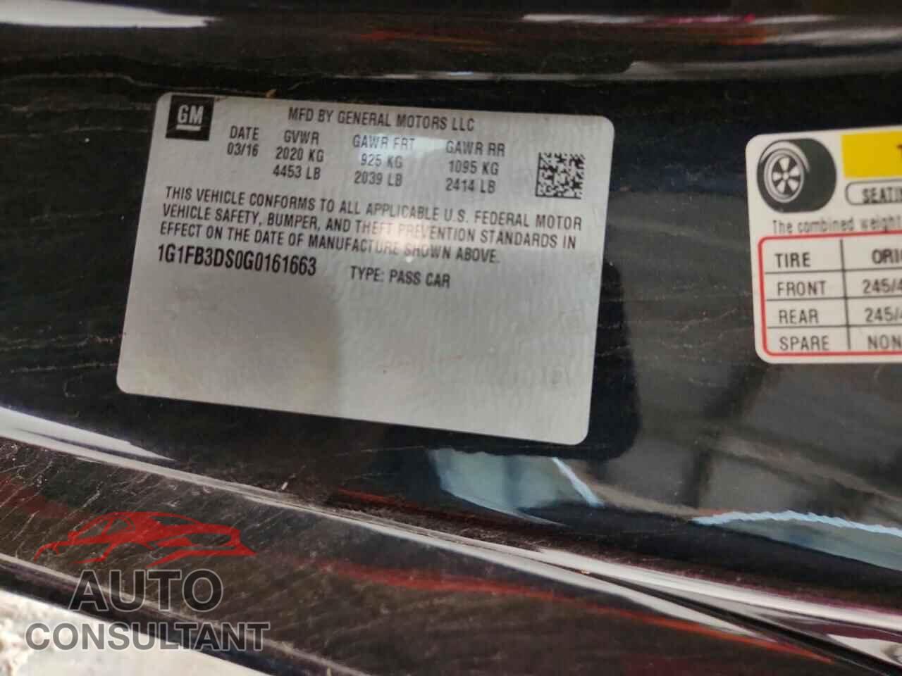 CHEVROLET CAMARO 2016 - 1G1FB3DS0G0161663