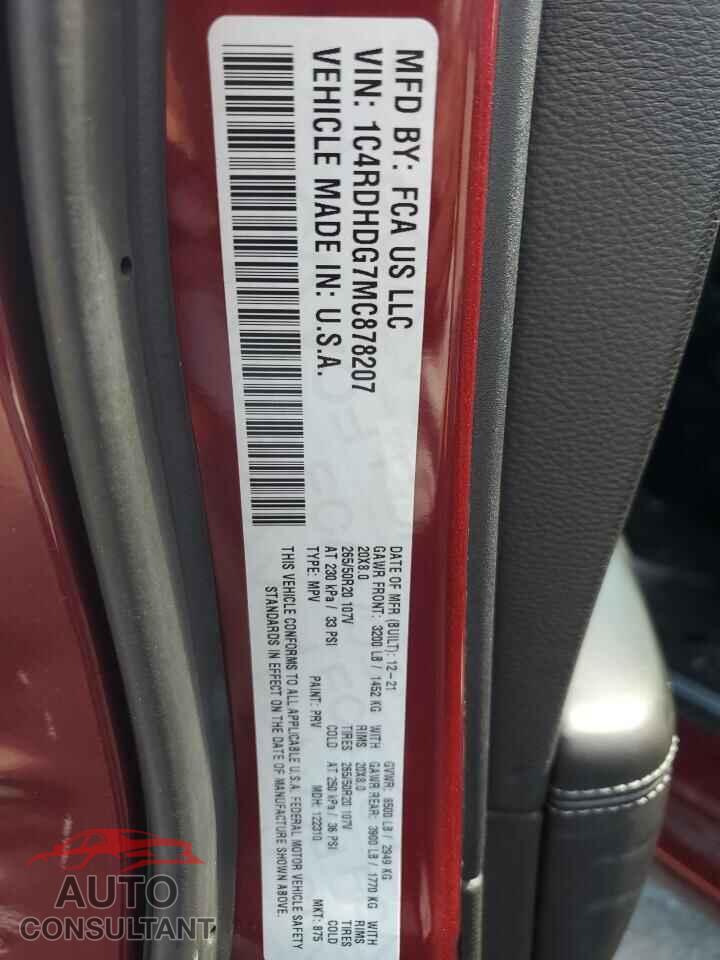 DODGE DURANGO 2021 - 1C4RDHDG7MC878207