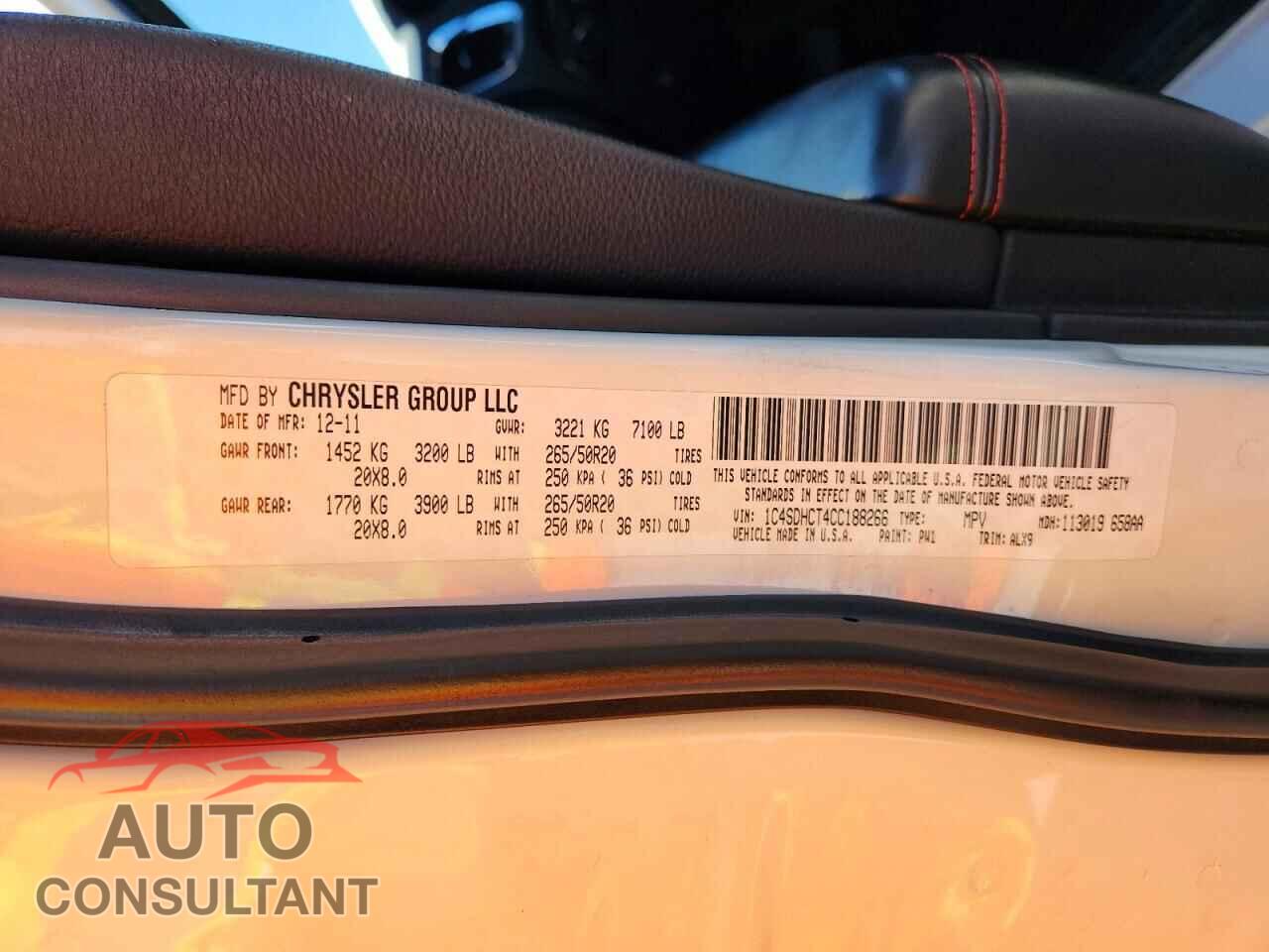 DODGE DURANGO 2012 - 1C4SDHCT4CC188266