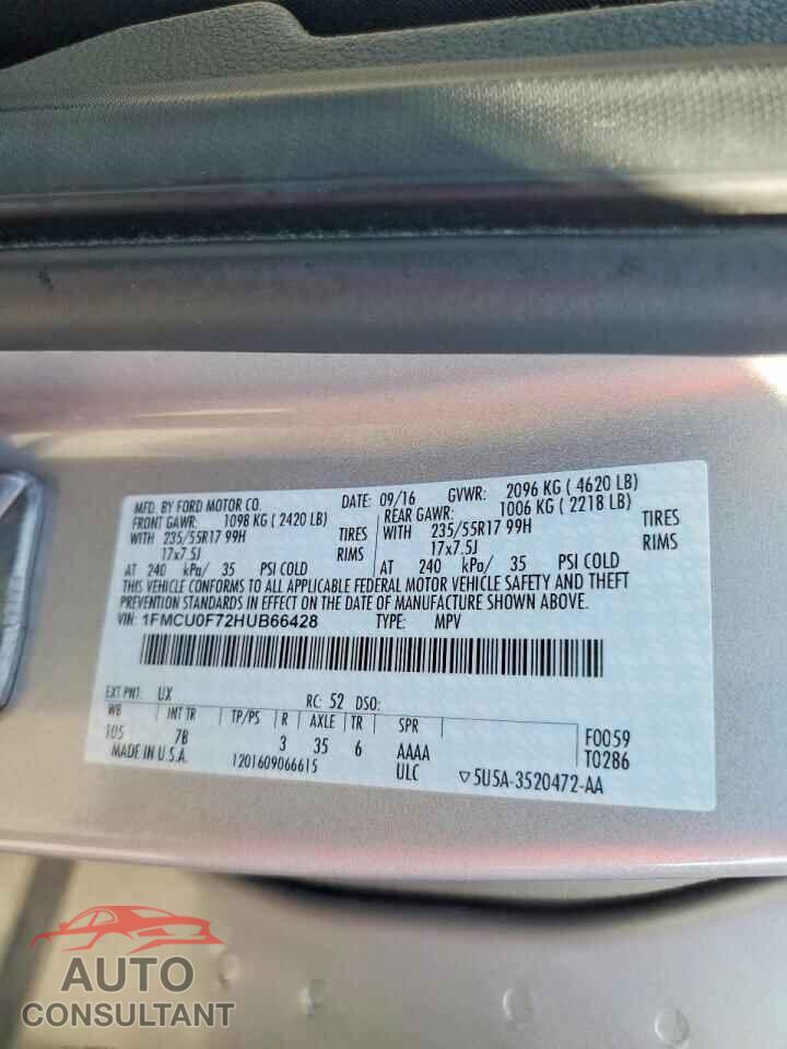 FORD ESCAPE 2017 - 1FMCU0F72HUB66428
