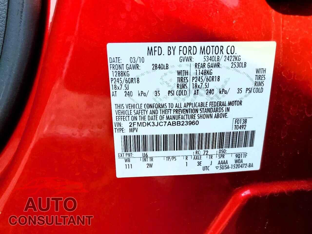 FORD EDGE 2010 - 2FMDK3JC7ABB23960