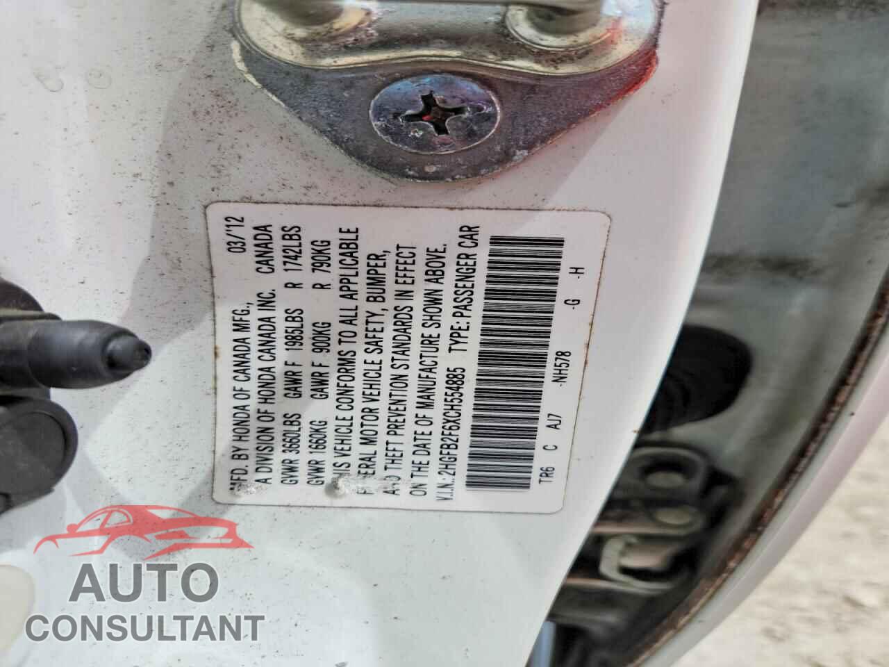 HONDA CIVIC 2012 - 2HGFB2F6XCH554885