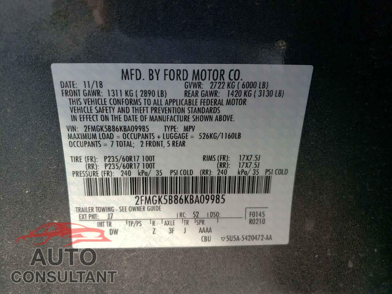 FORD FLEX 2019 - 2FMGK5B86KBA09985