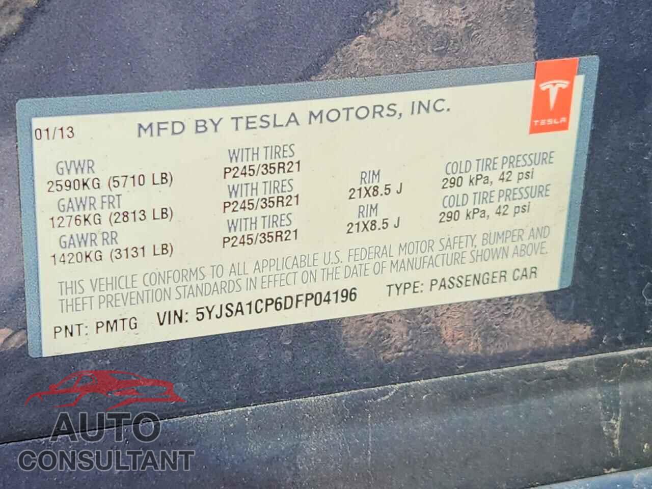 TESLA MODEL S 2013 - 5YJSA1CP6DFP04196