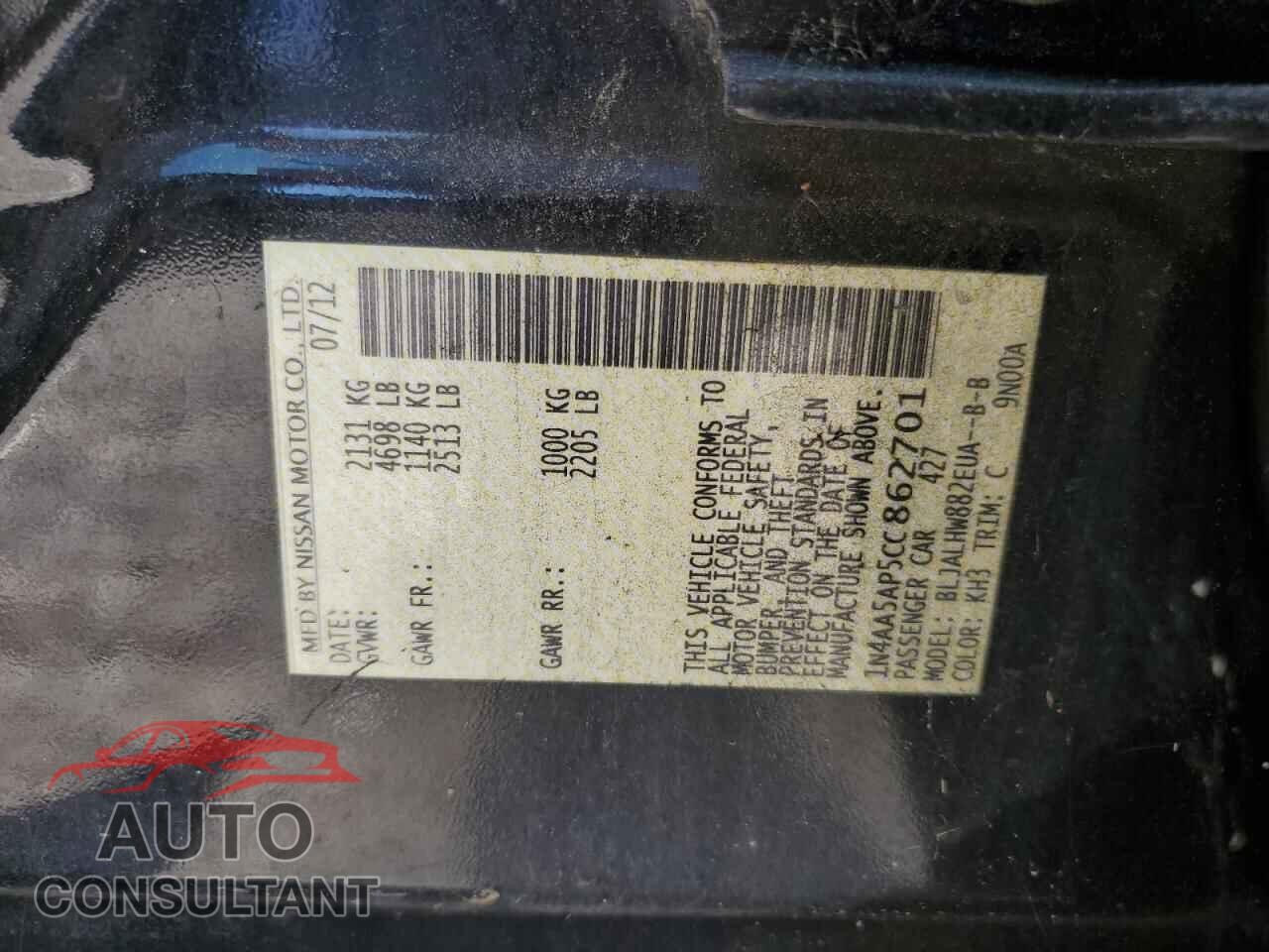 NISSAN MAXIMA 2012 - 1N4AA5AP5CC862701