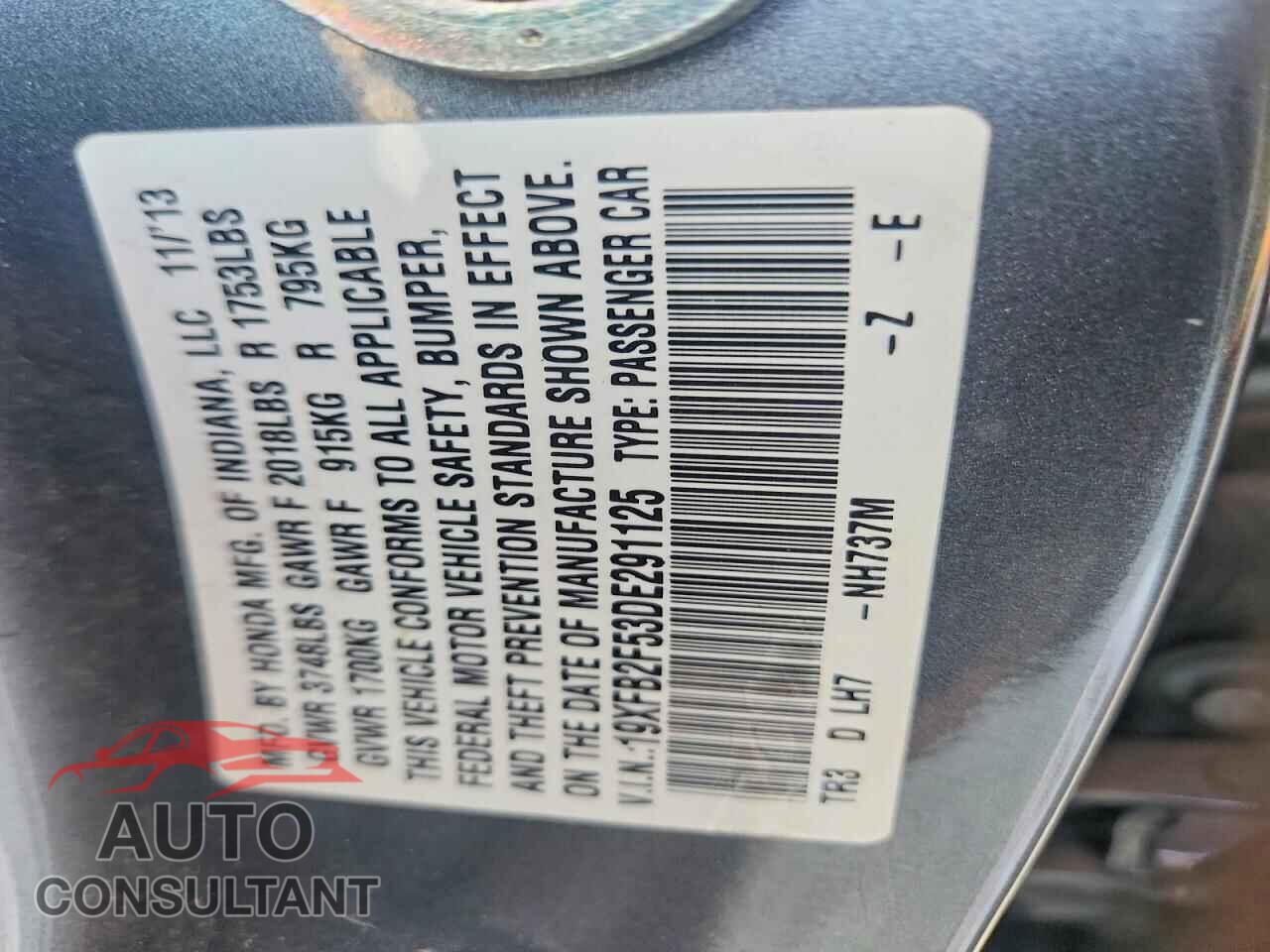 HONDA CIVIC 2013 - 19XFB2F53DE291125