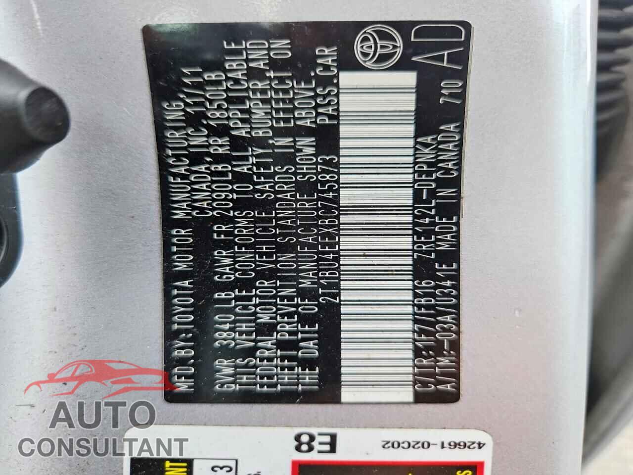 TOYOTA COROLLA 2011 - 2T1BU4EEXBC745873