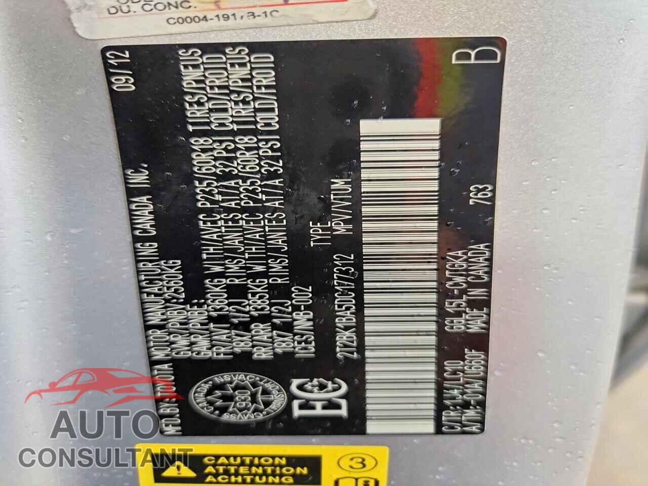 LEXUS RX350 2013 - 2T2BK1BA5DC177312