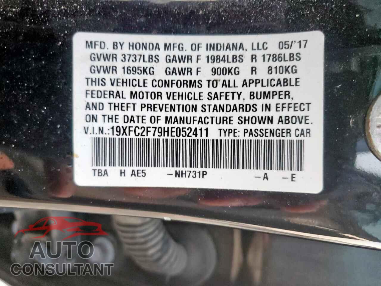 HONDA CIVIC 2017 - 19XFC2F79HE052411