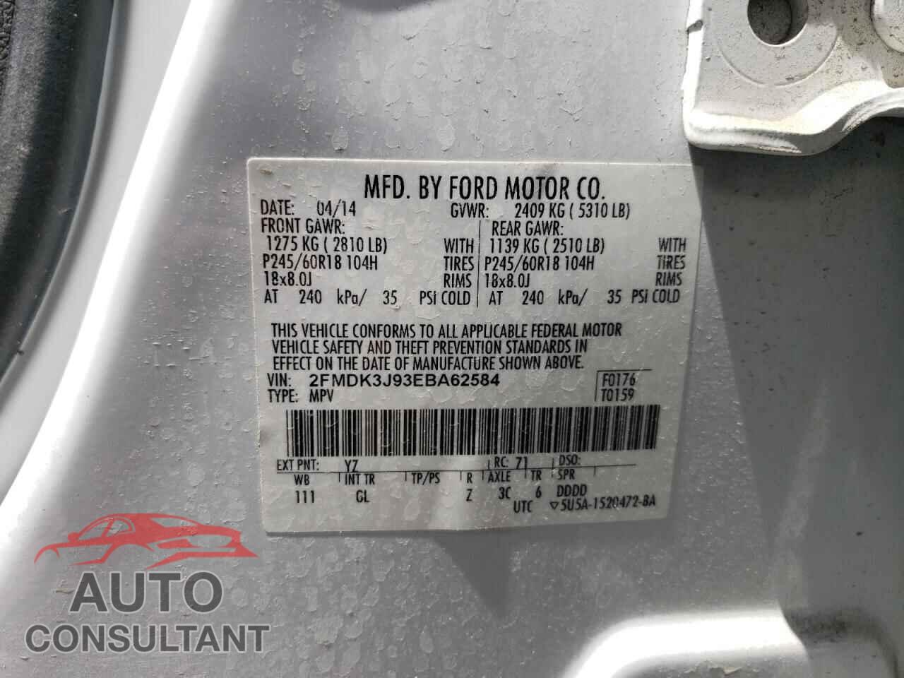 FORD EDGE 2014 - 2FMDK3J93EBA62584