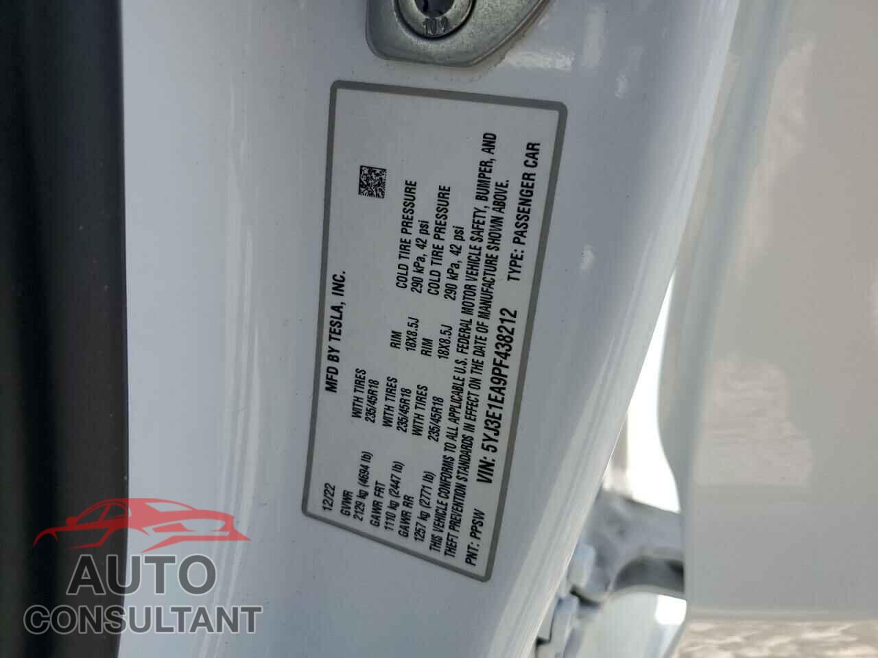 TESLA MODEL 3 2023 - 5YJ3E1EA9PF438212