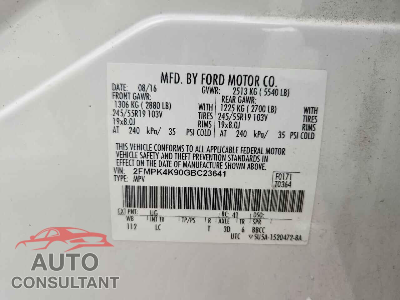 FORD EDGE 2016 - 2FMPK4K90GBC23641