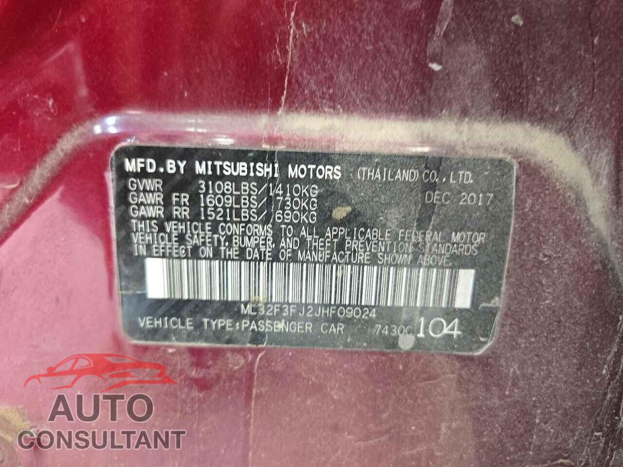 MITSUBISHI MIRAGE 2018 - ML32F3FJ2JHF09024
