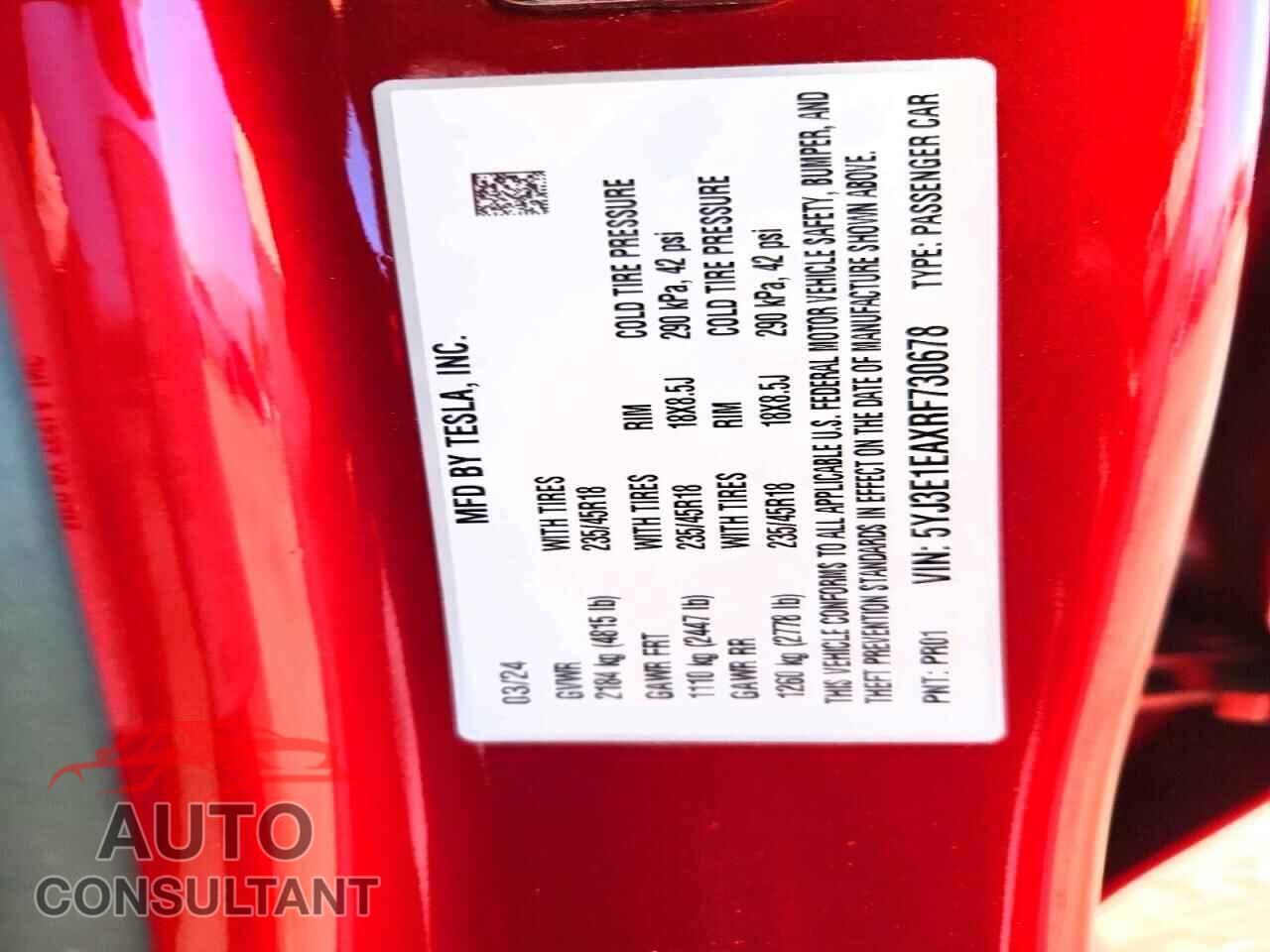 TESLA MODEL 3 2024 - 5YJ3E1EAXRF730678
